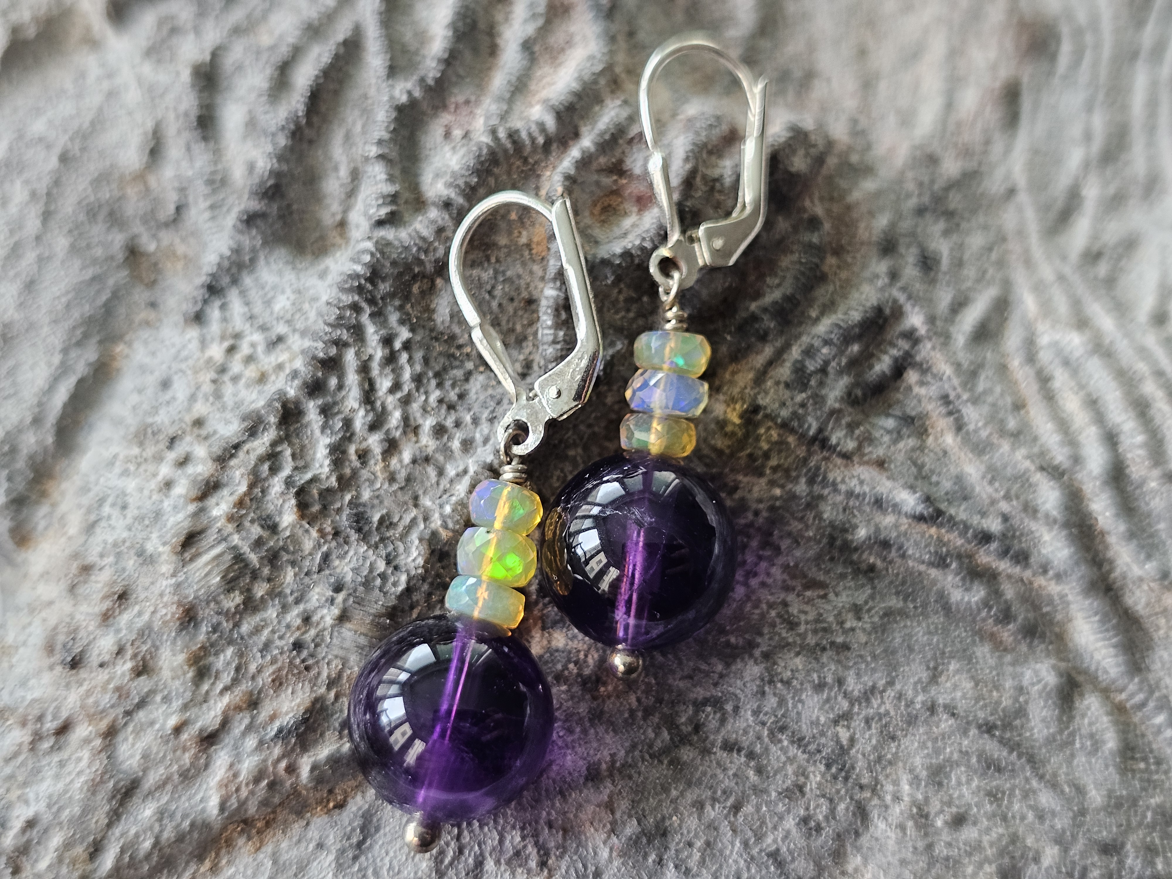 12mm amethyst earrings, opal, 925 silver, JOD - 2