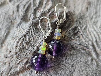 örhängen ametist 12mm, opal, 925-silver, JOD