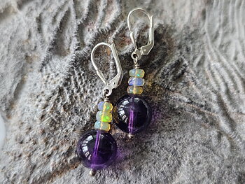 örhängen ametist 12mm, opal, 925-silver, JOD