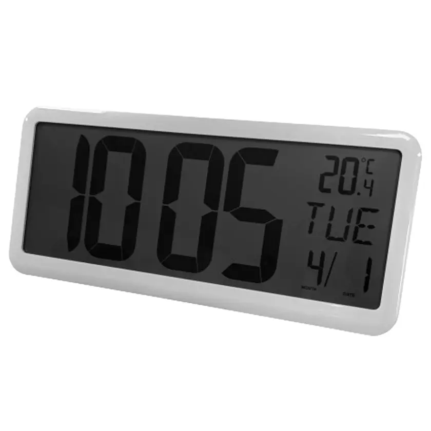 Vägg- Bordsklocka LCD Vit ram