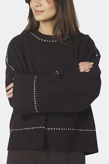Neo Noir  - Roeme Knit Stitch Blouse Dark Brown