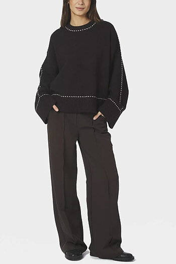 Neo Noir  - Roeme Knit Stitch Blouse Dark Brown
