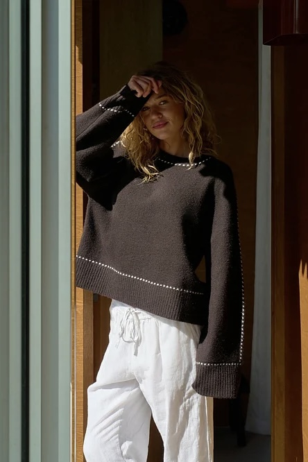 Neo Noir  - Roeme Knit Stitch Blouse Dark Brown - 7