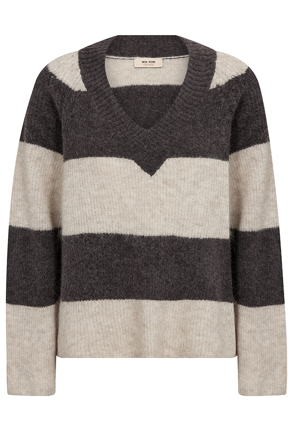 Mos Mosh - MMTaci Stripe LS V-neck Knit Subterranean - 3