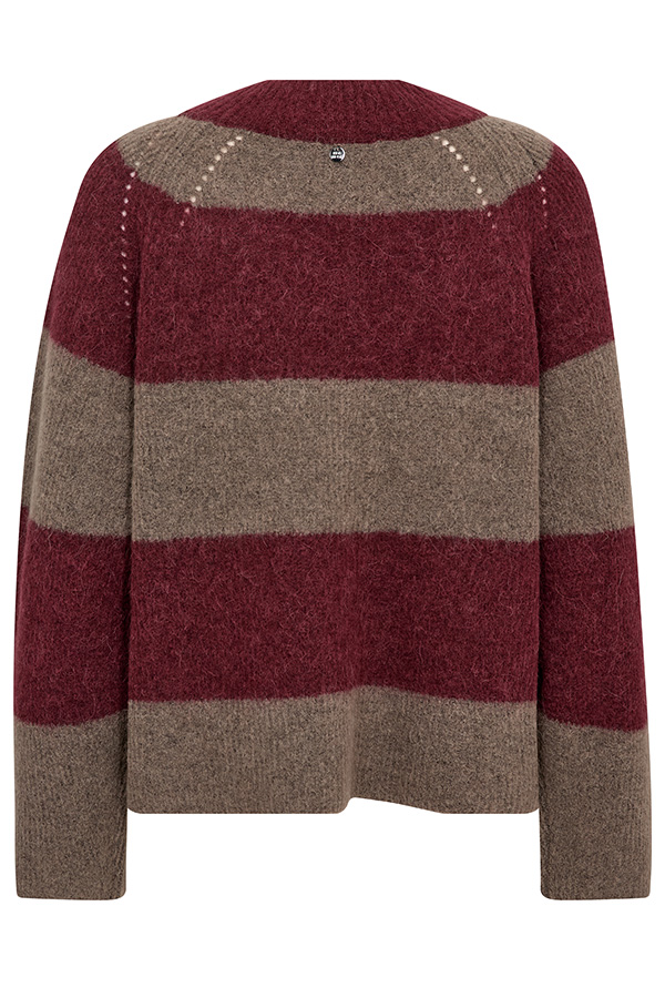 Mos Mosh - MMTaci Stripe LS V-neck Knit Cabernet - 4