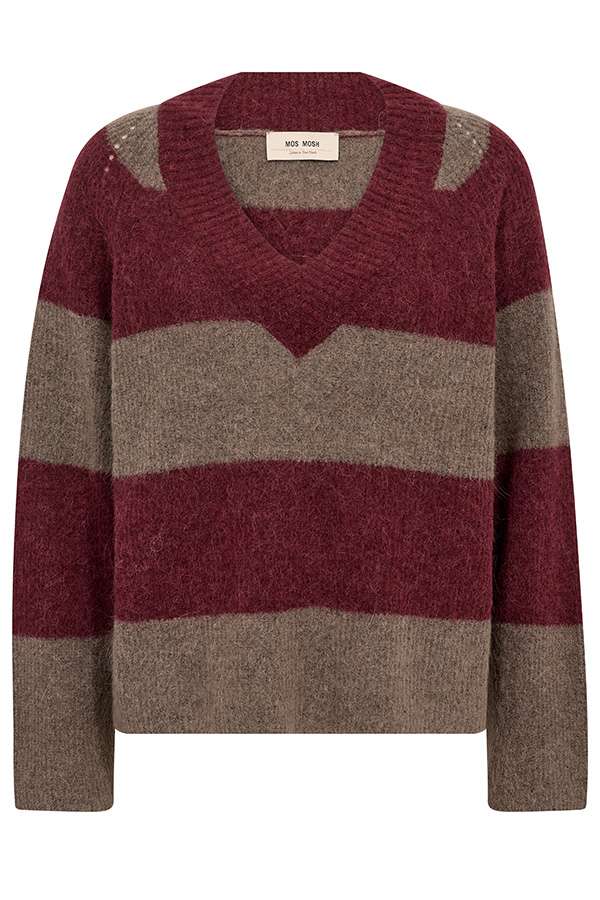 Mos Mosh - MMTaci Stripe LS V-neck Knit Cabernet - 3