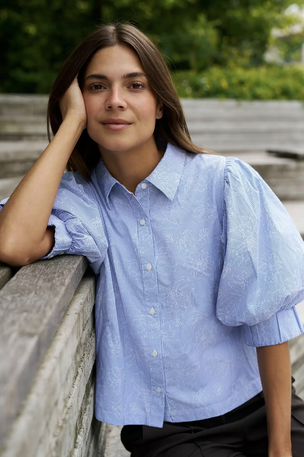 Neo Noir  - Etta Flower Stripe Shirt Light Blue - 6