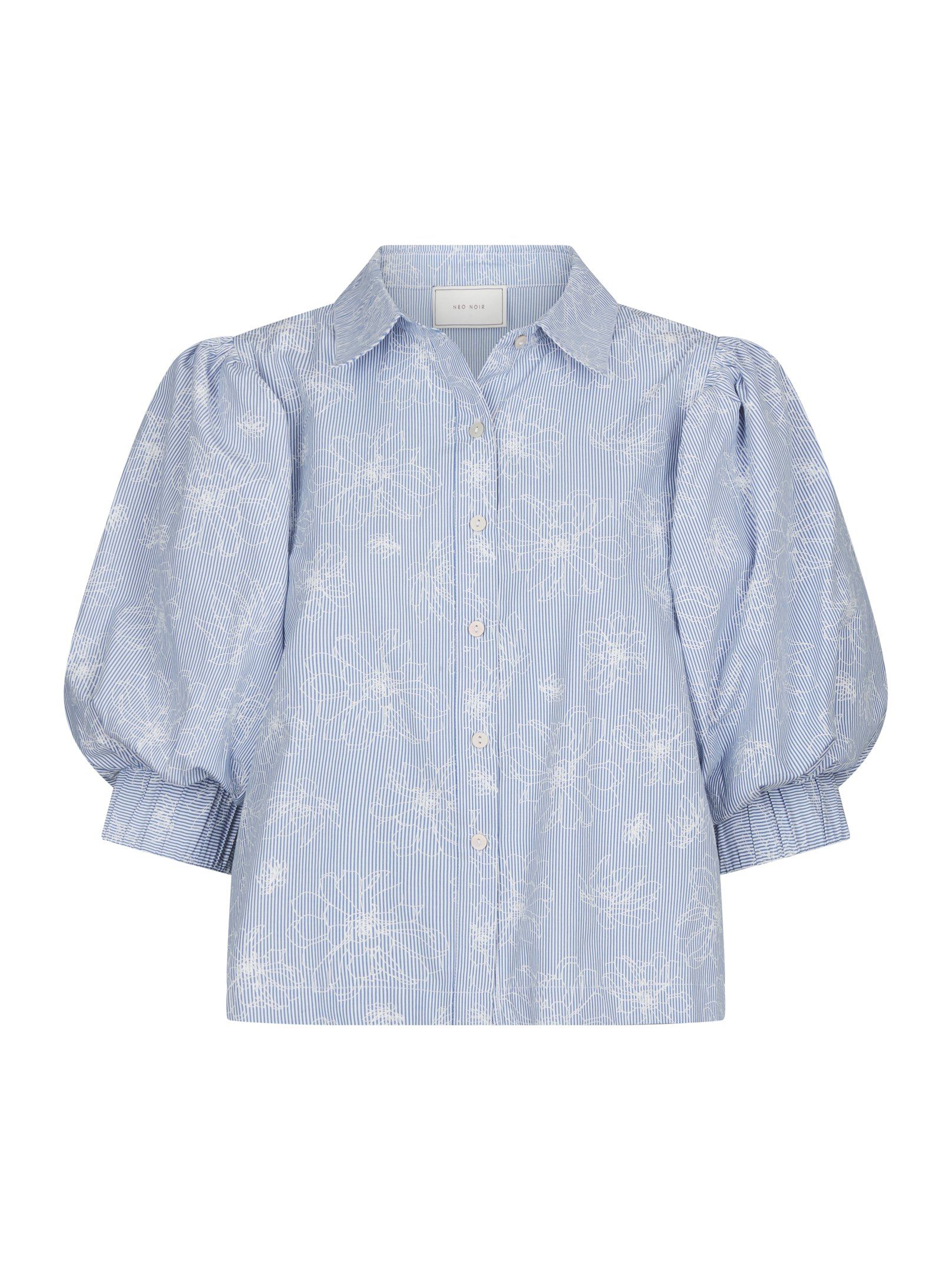 Neo Noir  - Etta Flower Stripe Shirt Light Blue - 8