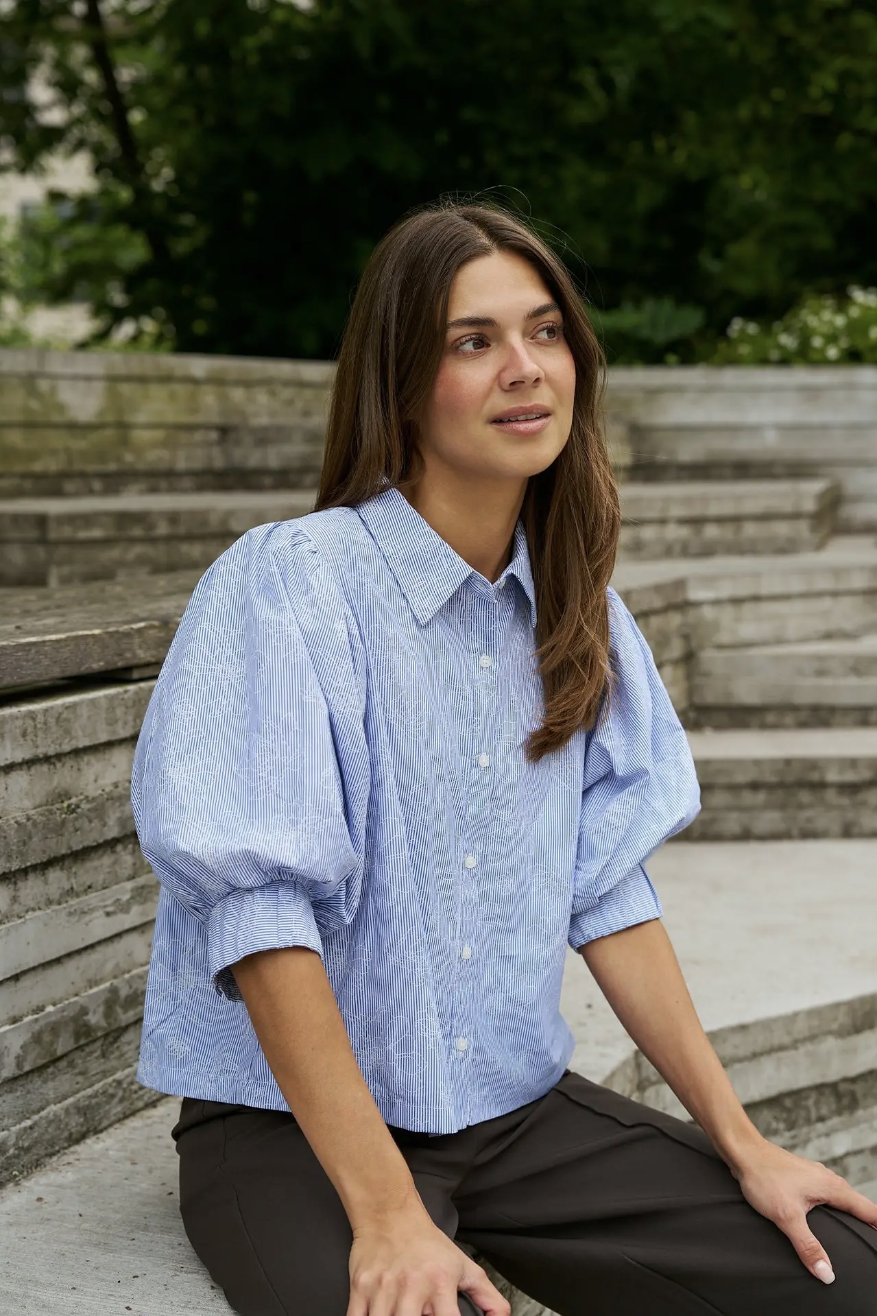 Neo Noir  - Etta Flower Stripe Shirt Light Blue - 5