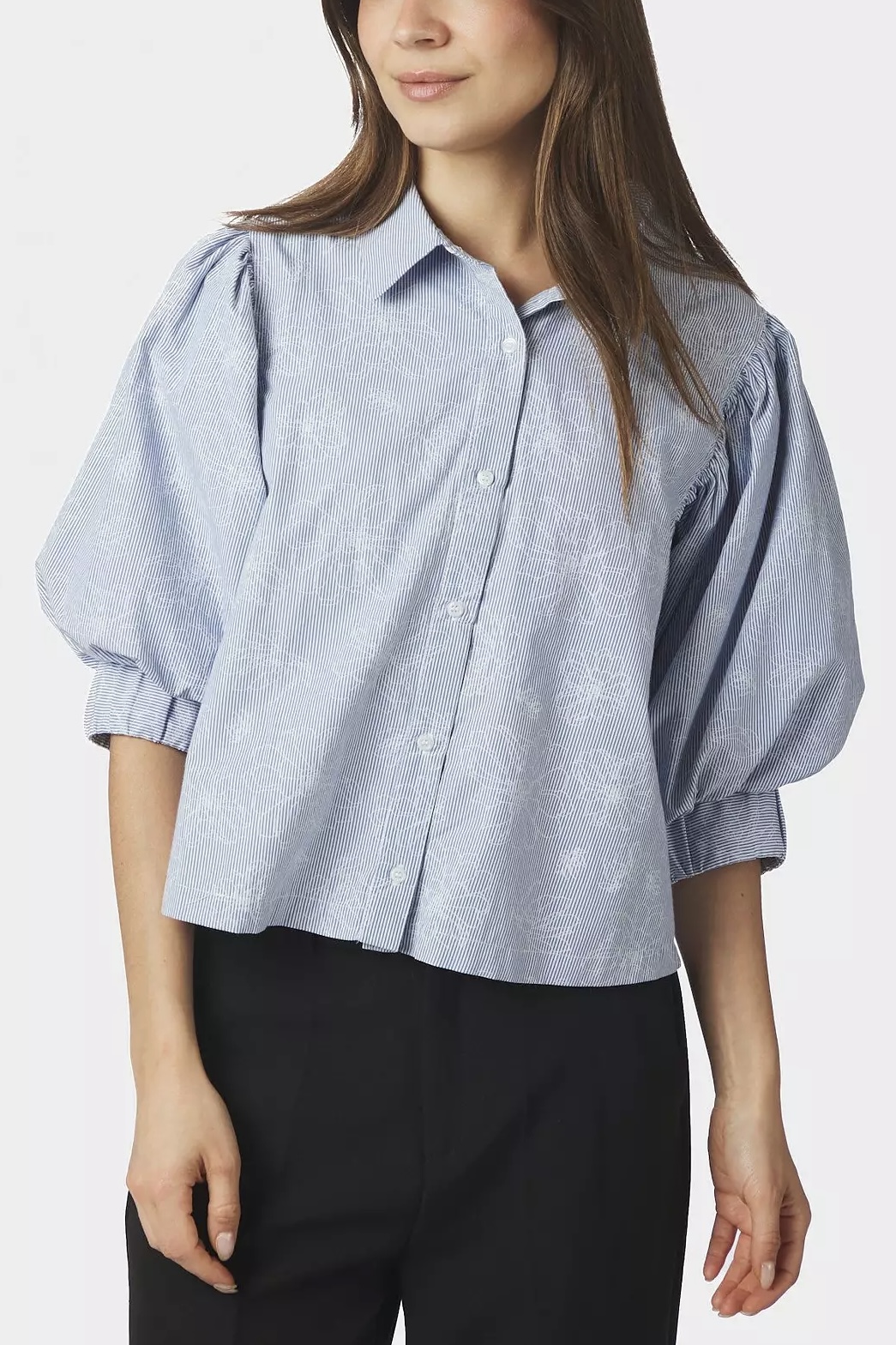 Neo Noir  - Etta Flower Stripe Shirt Light Blue