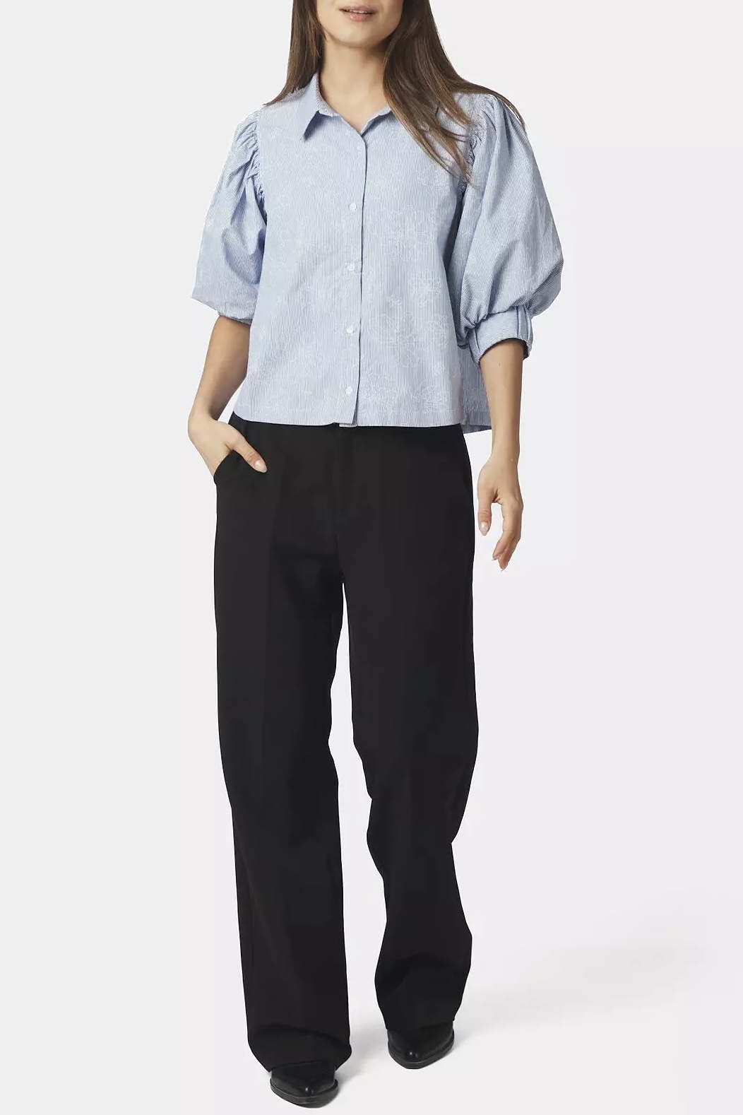 Neo Noir  - Etta Flower Stripe Shirt Light Blue - 2