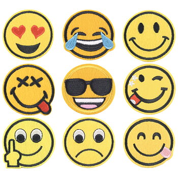 Broderade Emoji-Tygmärken 9-Pack med olika emoji-ansikten