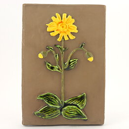アイモ・ニェットボリ  長方形の陶板  黄色い花  23cm  1970年代
