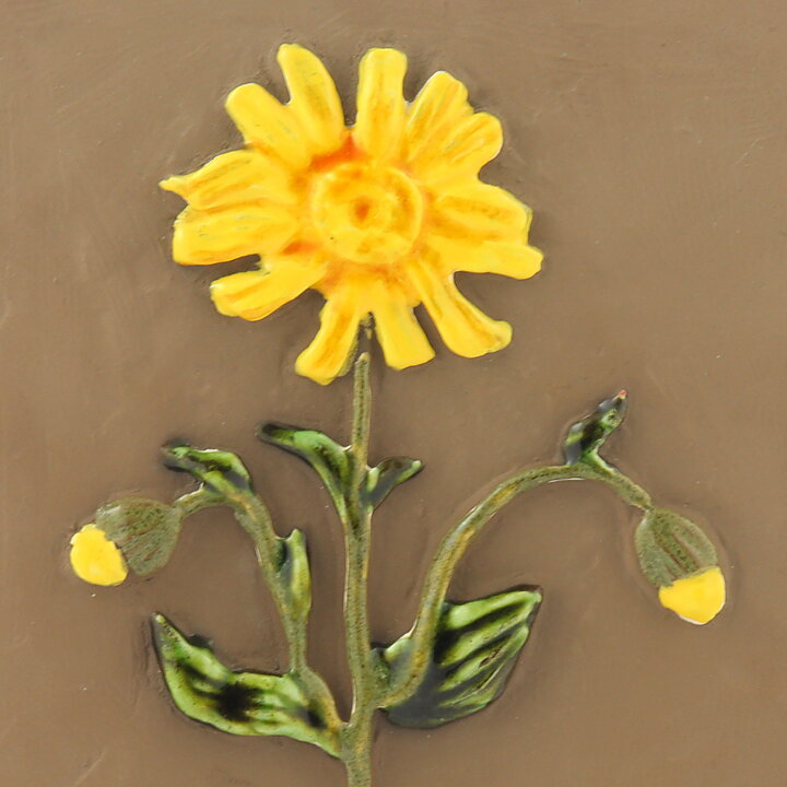 Aimo Nietosvuori (1970s) Rectangular Wall Plaque with Yellow Flower Motif 23 cm