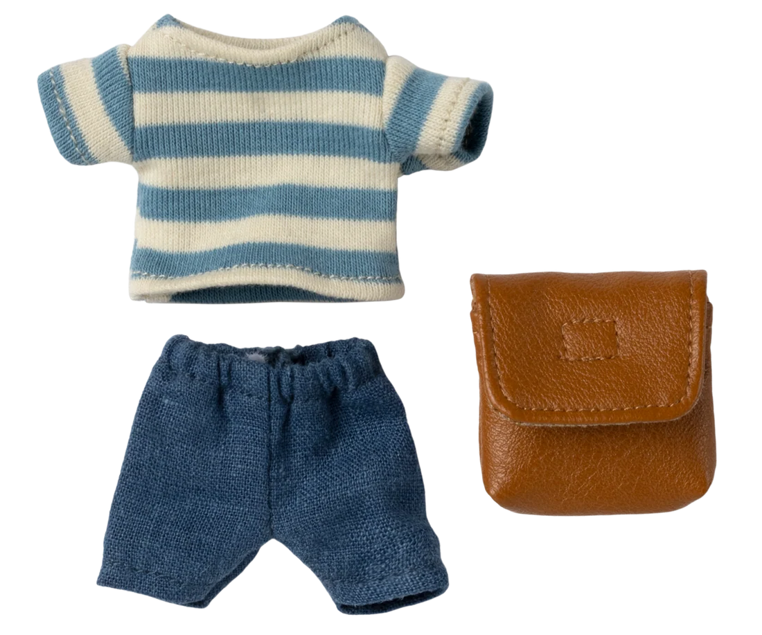 Maileg - Kläder och väska, Storebrormus - Brun