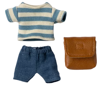 Maileg - Kläder och väska, Storebrormus - Brun