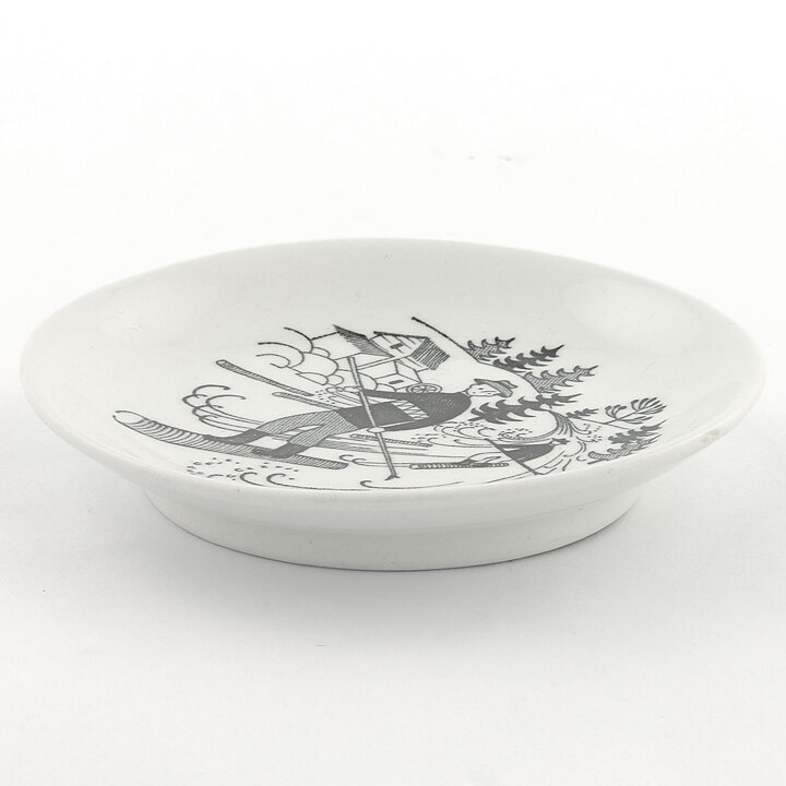 Raija Uosikkinen (Harraste 1950s) Miniature Wall Plate with Log Driving on the River Motif 9 cm