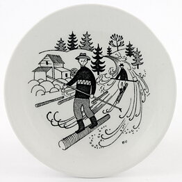 ライヤ・ウオシッキネン  Harrasteシリーズ  ミニチュア陶板  丸太の川下り  9cm  1950年代