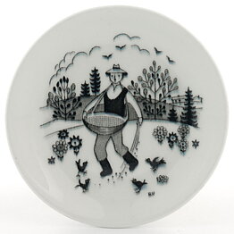 ライヤ・ウオシッキネン  Harrasteシリーズ  ミニチュア陶板  種をまく男性モチーフ  9cm  1950年代