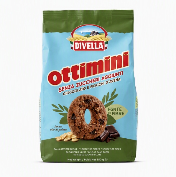 Divella sockerfria kakor med choklad, 350 g