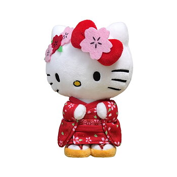 Hello Kitty Kawaii Gosedjur i Röd och Rosa Kimono - 22 cm