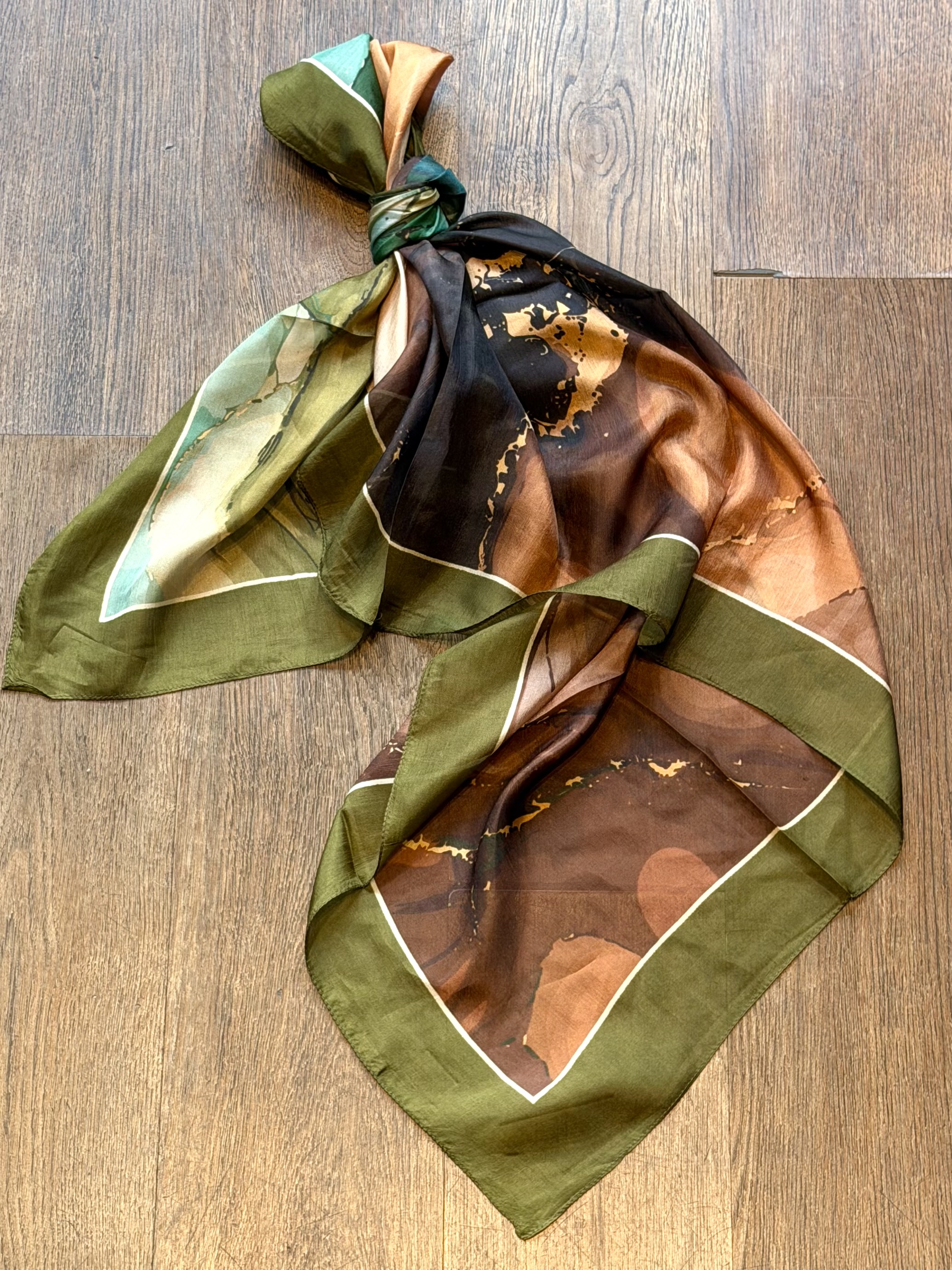Marble silk scarf - kaki green