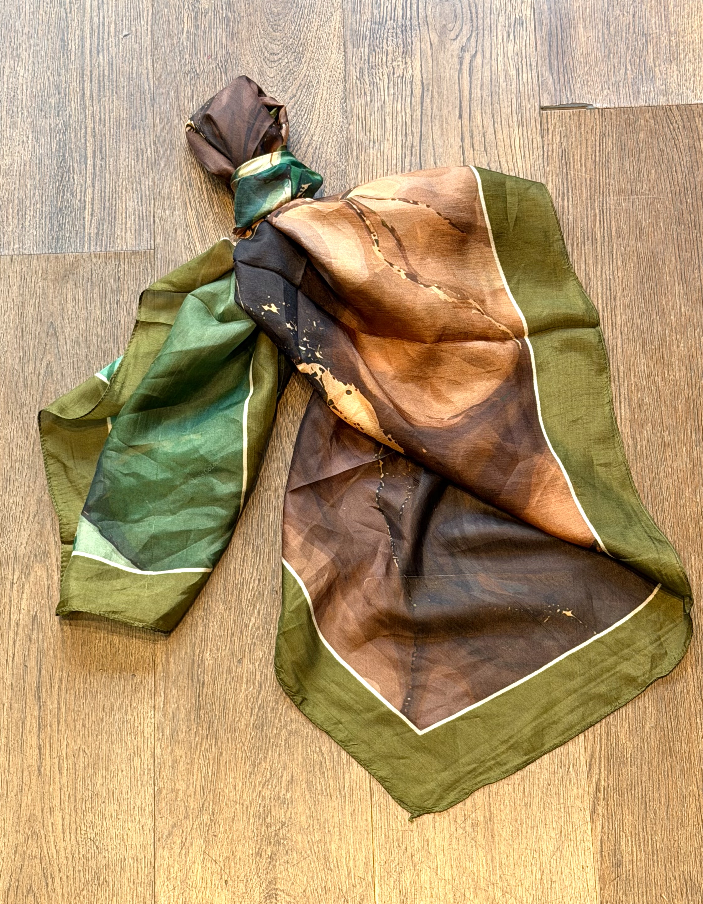Marble silk scarf - kaki green - 3