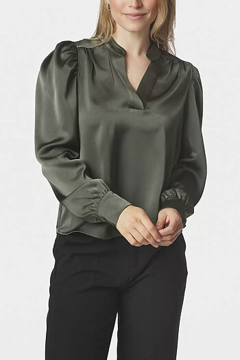 Neo Noir &nbsp;- Rosslyn Heavy Satin Blouse Deep Green