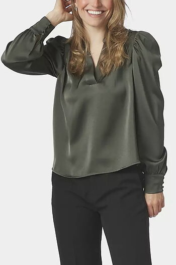 Neo Noir &nbsp;- Rosslyn Heavy Satin Blouse Deep Green