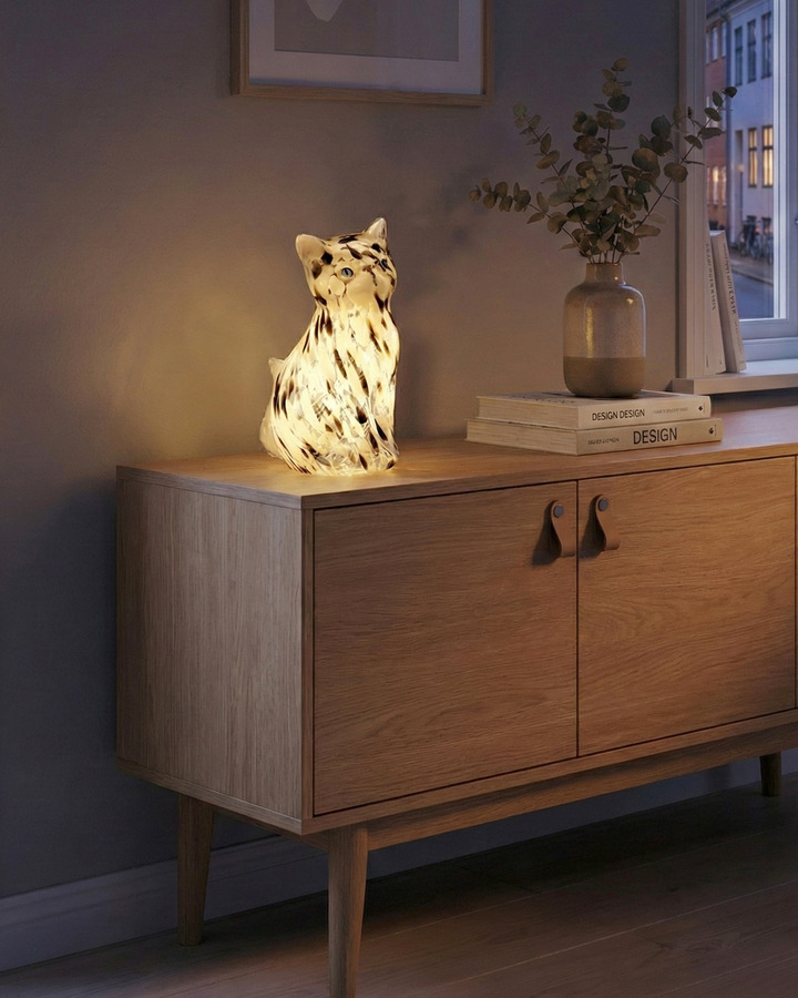 Bordslampa Katt - svart/vit