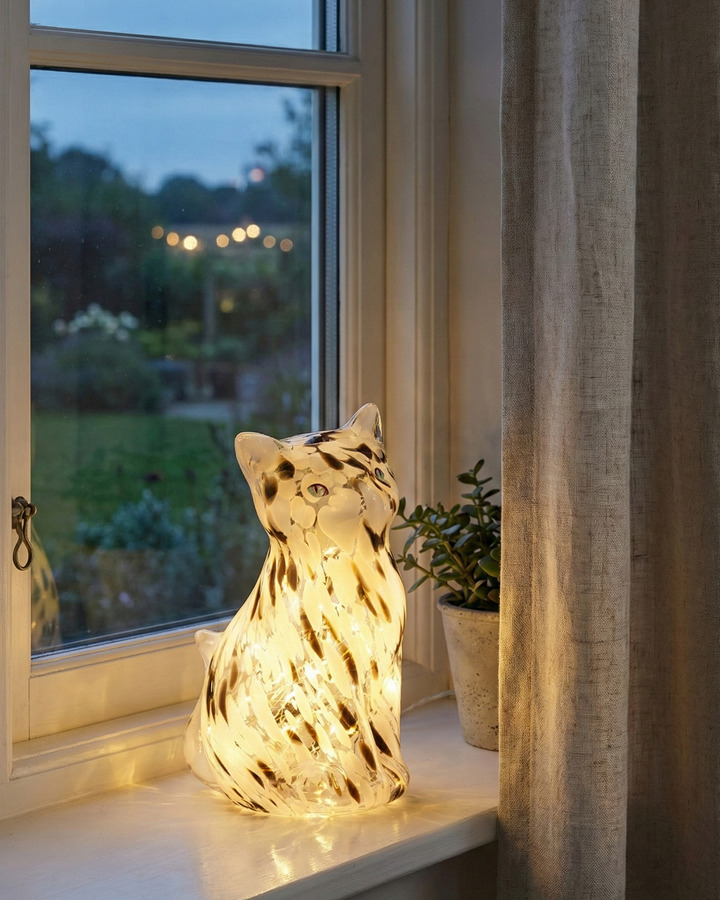 Bordslampa Katt - brun/vit