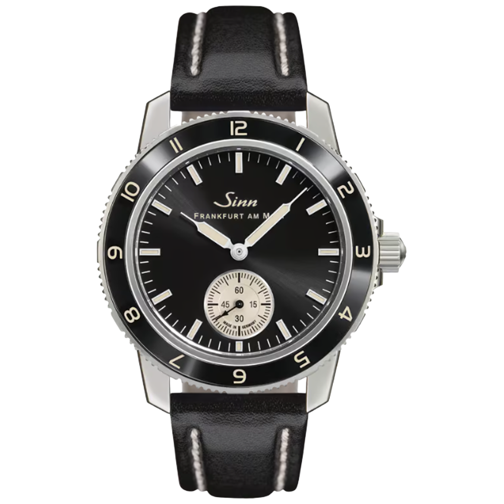 Sinn 104 Classic 12 svart kalvskinn med vita sömmar 104.060 