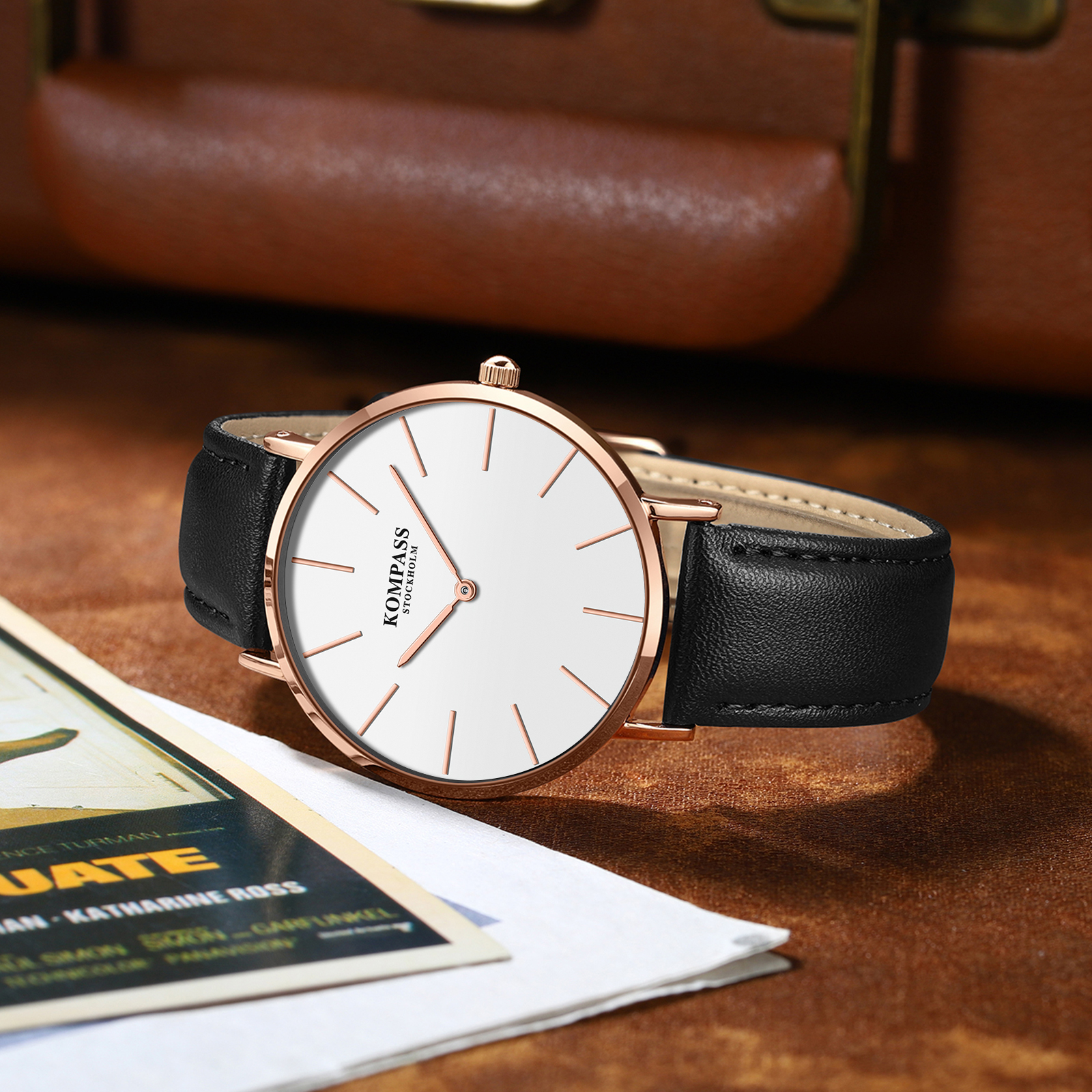Kompass Classique Ultra-Thin Rose Gold White Black - 4