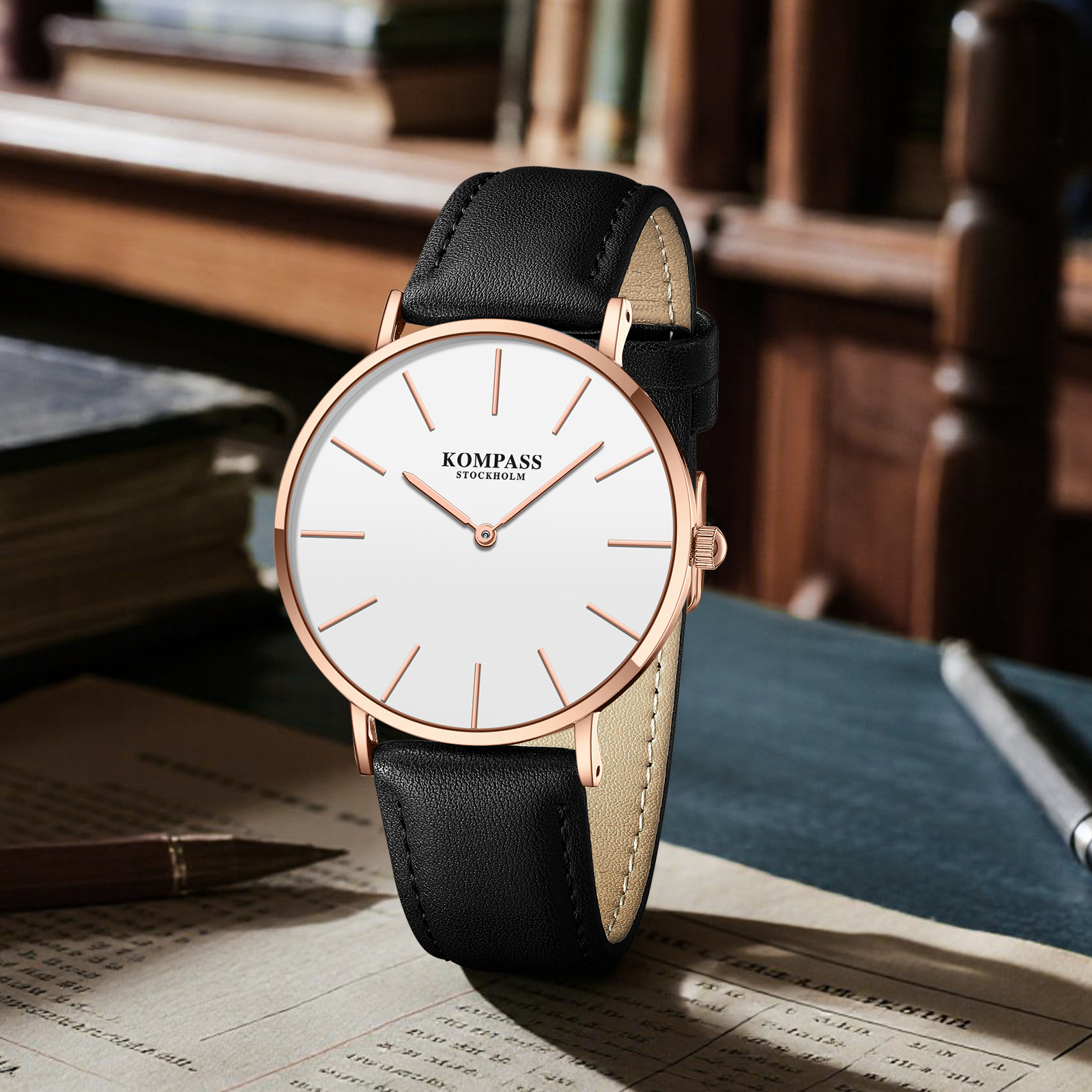 Kompass Classique Ultra-Thin Rose Gold White Black - 5