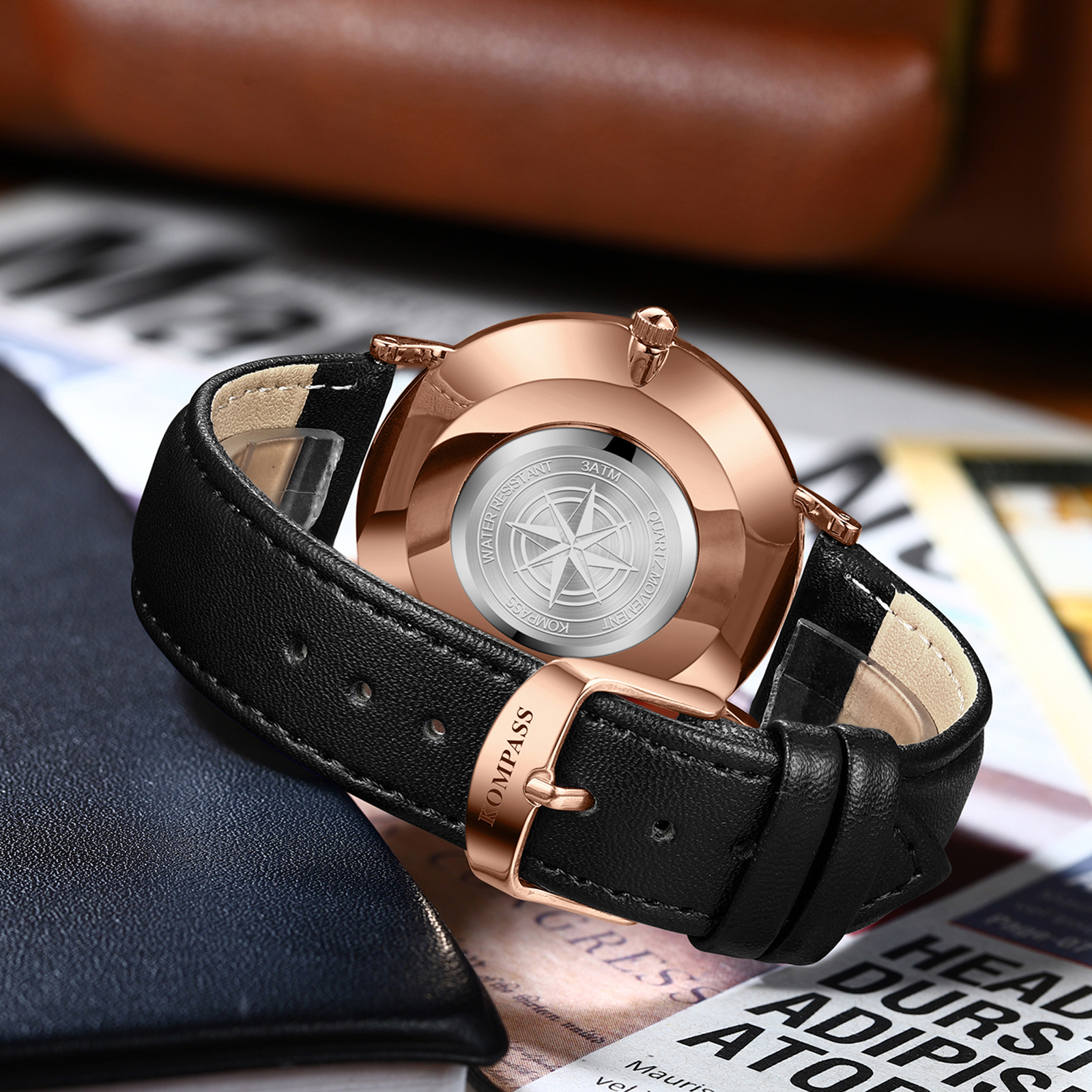 Kompass Classique Ultra-Thin Rose Gold White Black - 9