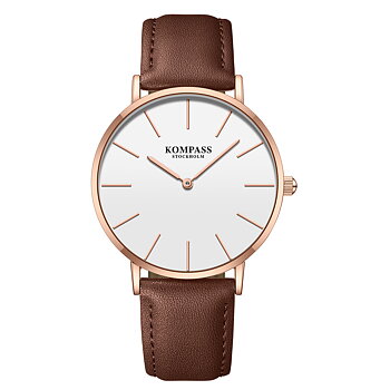 Kompass Classique Ultra-Thin Rose Gold White Brown