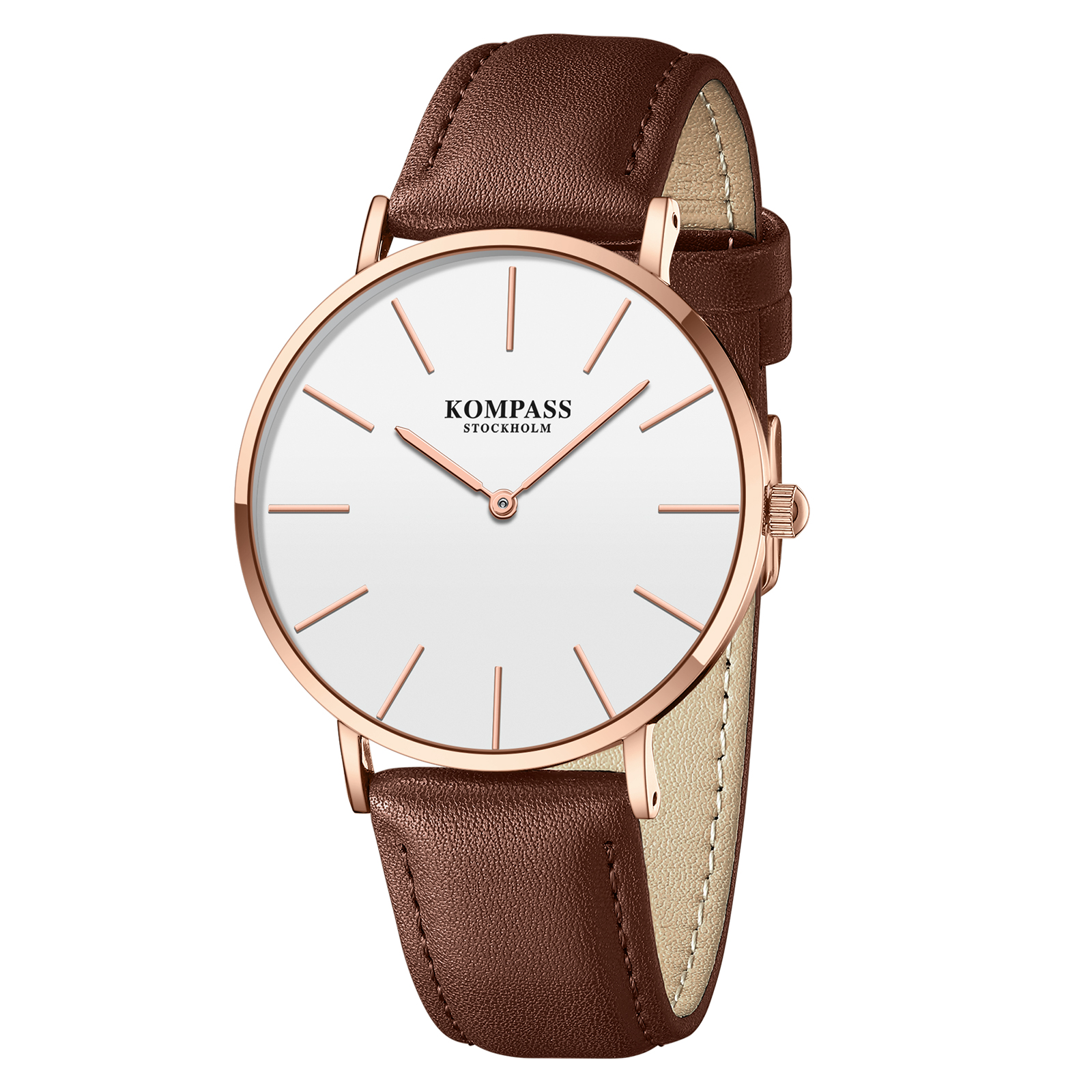 Kompass Classique Ultra-Thin Rose Gold White Brown - 3