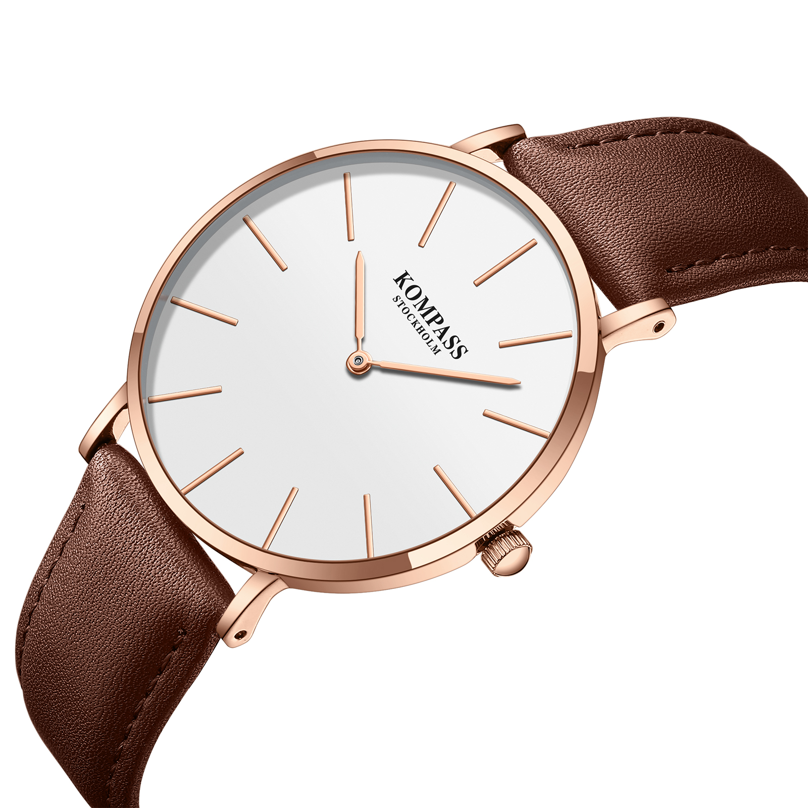 Kompass Classique Ultra-Thin Rose Gold White Brown - 2
