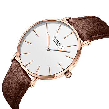 Kompass Classique Ultra-Thin Rose Gold White Brown