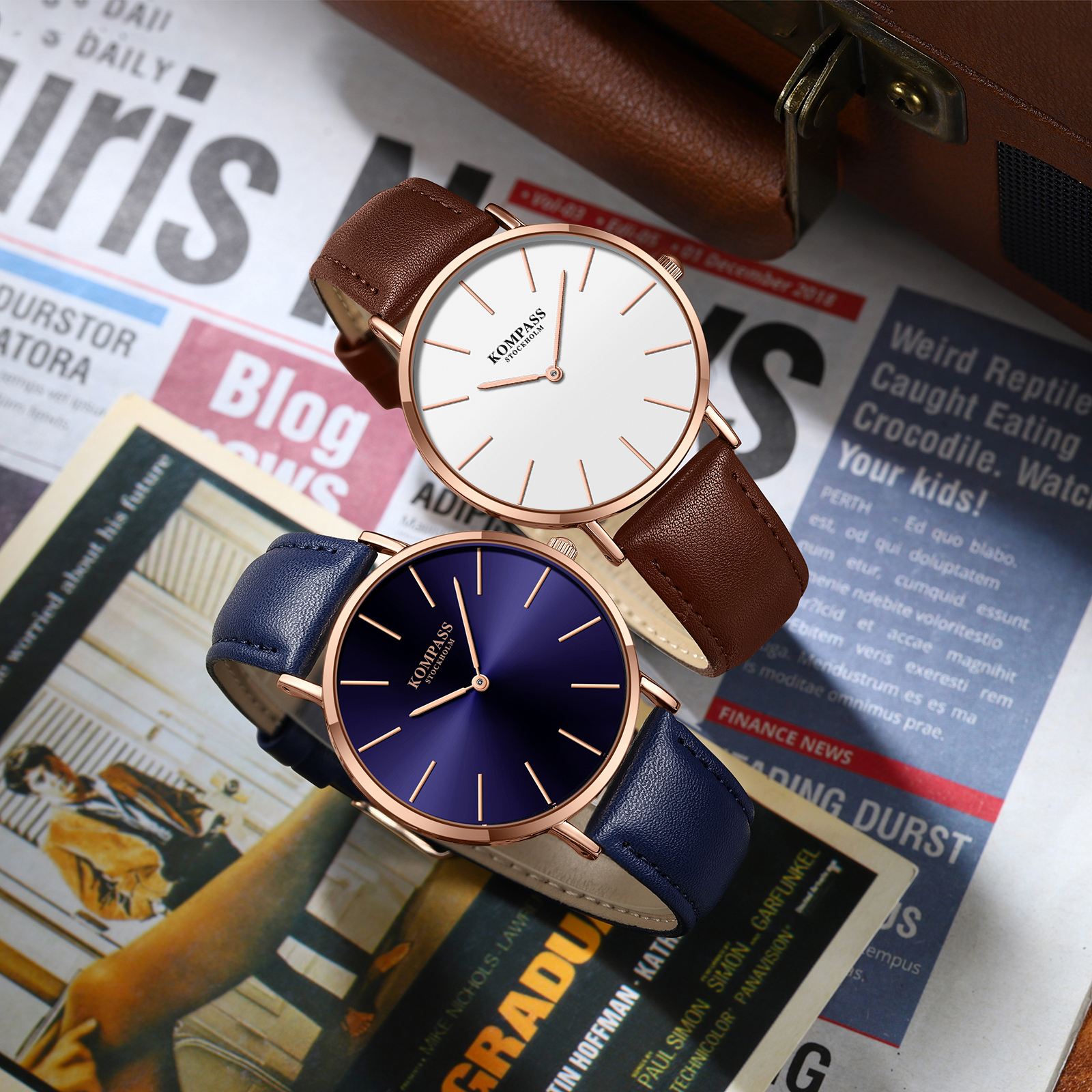 Kompass Classique Ultra-Thin Rose Gold White Brown - 10