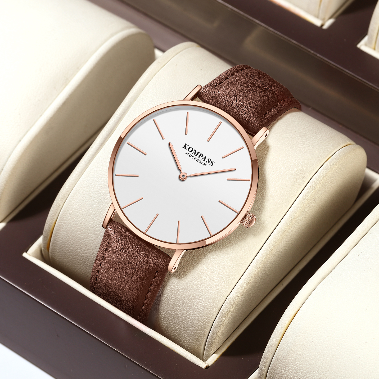 Kompass Classique Ultra-Thin Rose Gold White Brown - 6