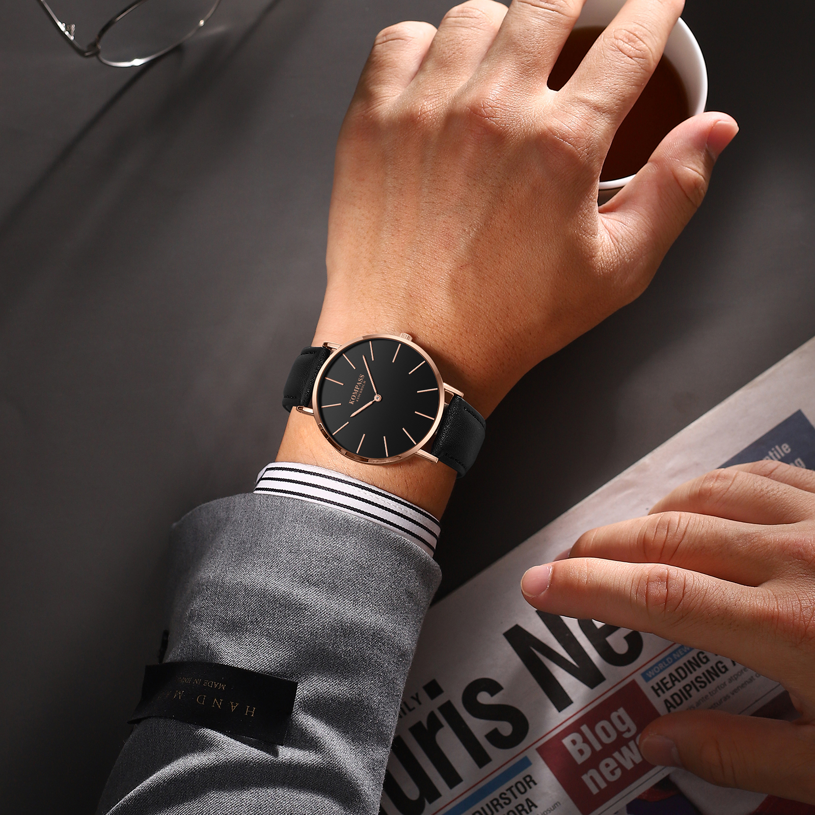 Kompass Classique Ultra-Thin Rose Gold Black - 8