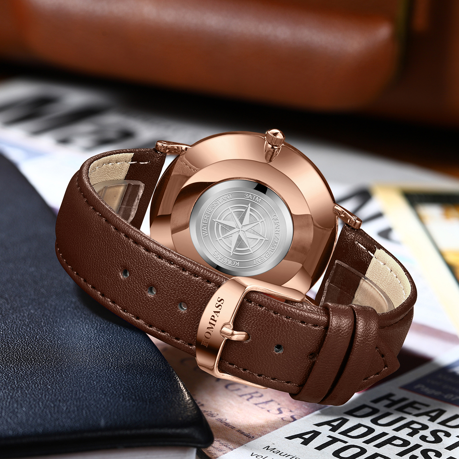 Kompass Classique Ultra-Thin Rose Gold Brown - 9