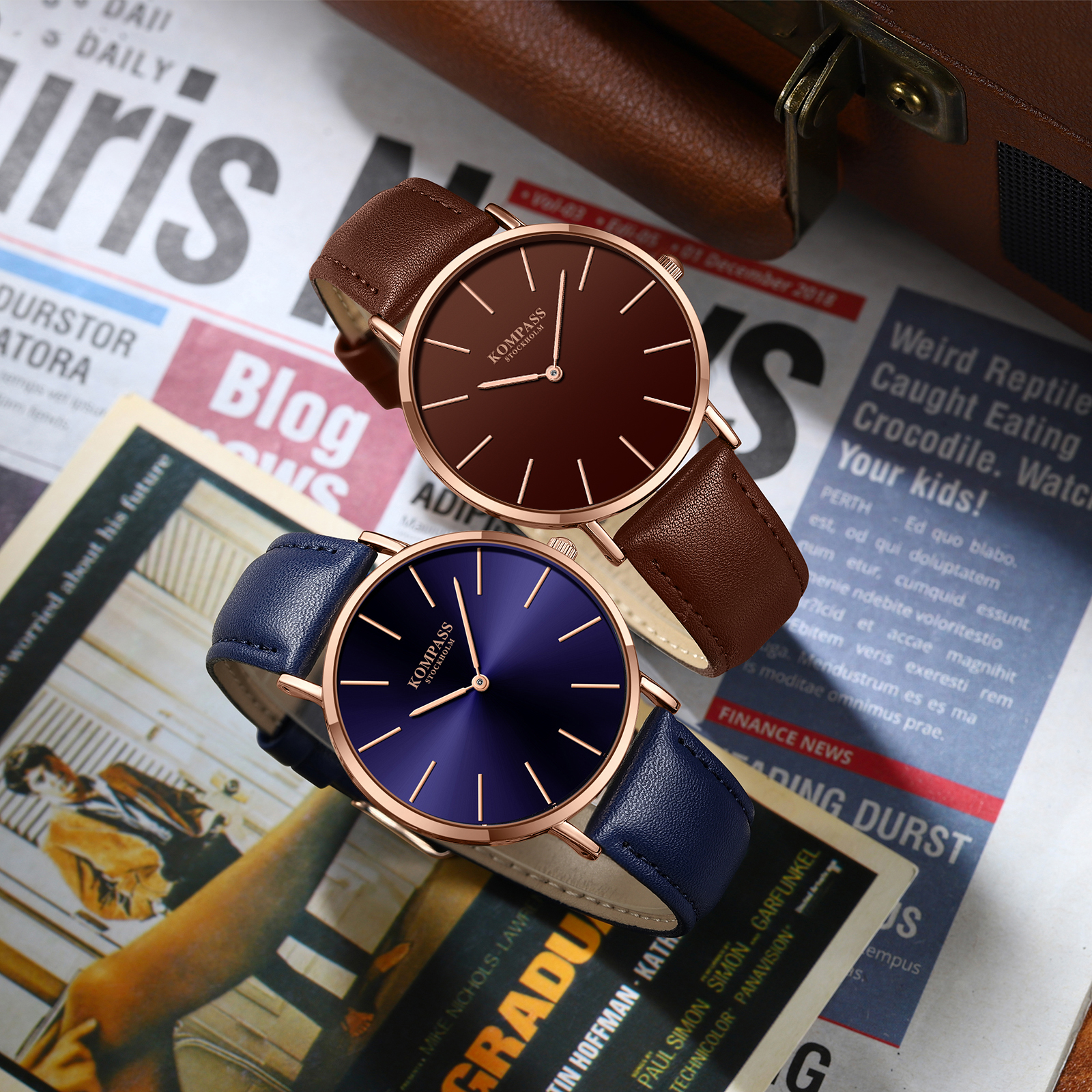 Kompass Classique Ultra-Thin Rose Gold Brown - 10