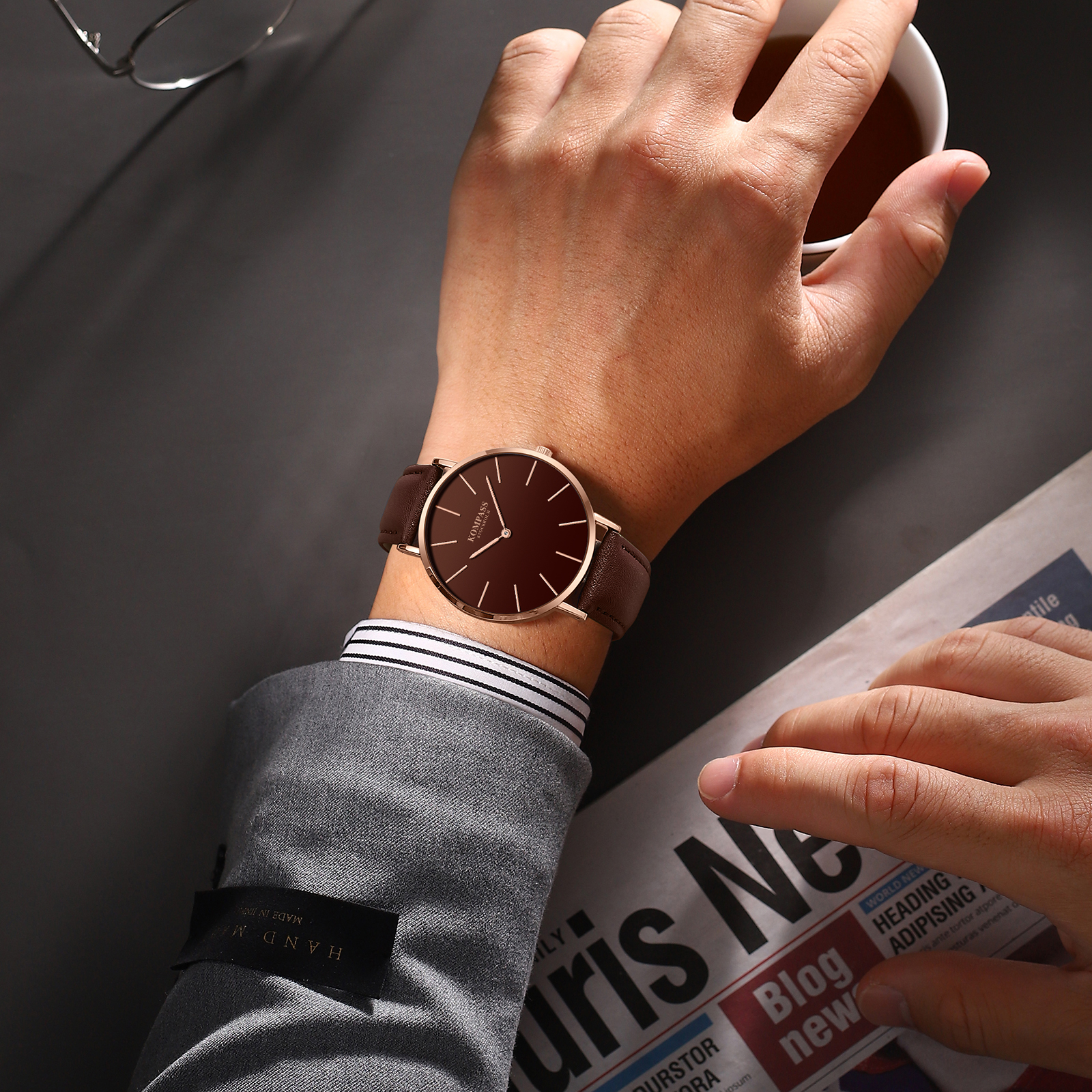 Kompass Classique Ultra-Thin Rose Gold Brown - 8