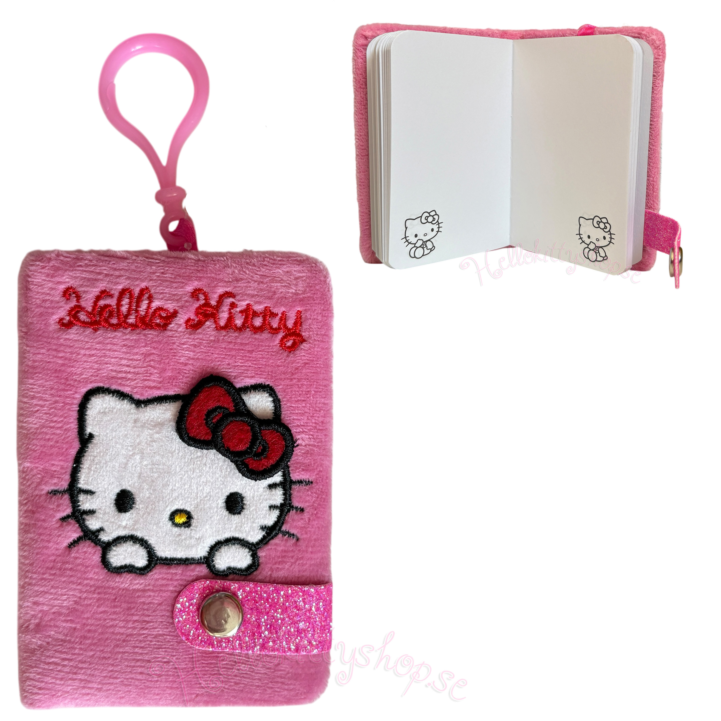 Hello Kitty Kawaii Rosa Anteckningsbok i Plysch med Hänge, 80 blad