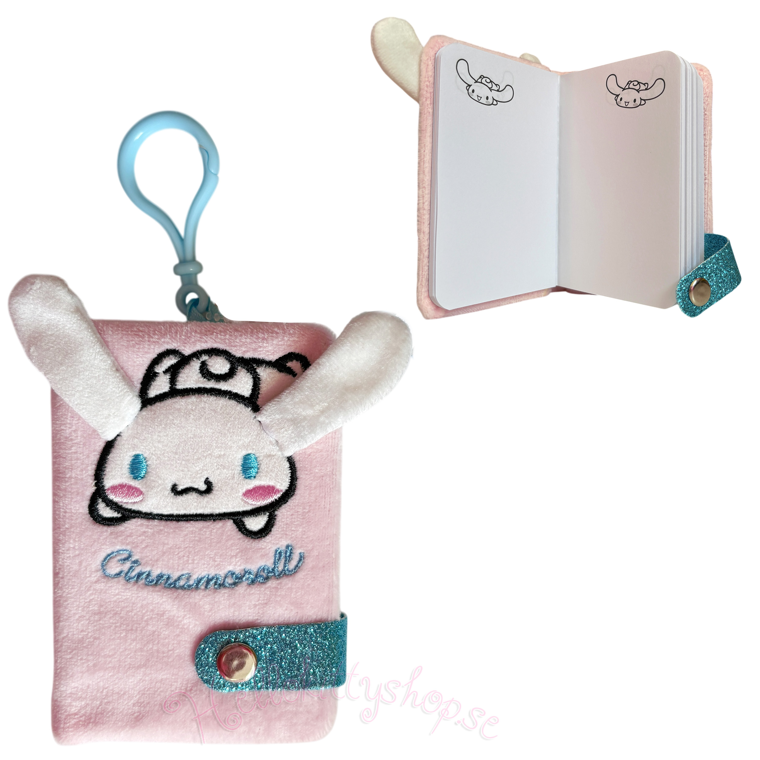 Cinnamoroll Kawaii Ljusrosa Anteckningsbok i Plysch med Hänge, 80 blad