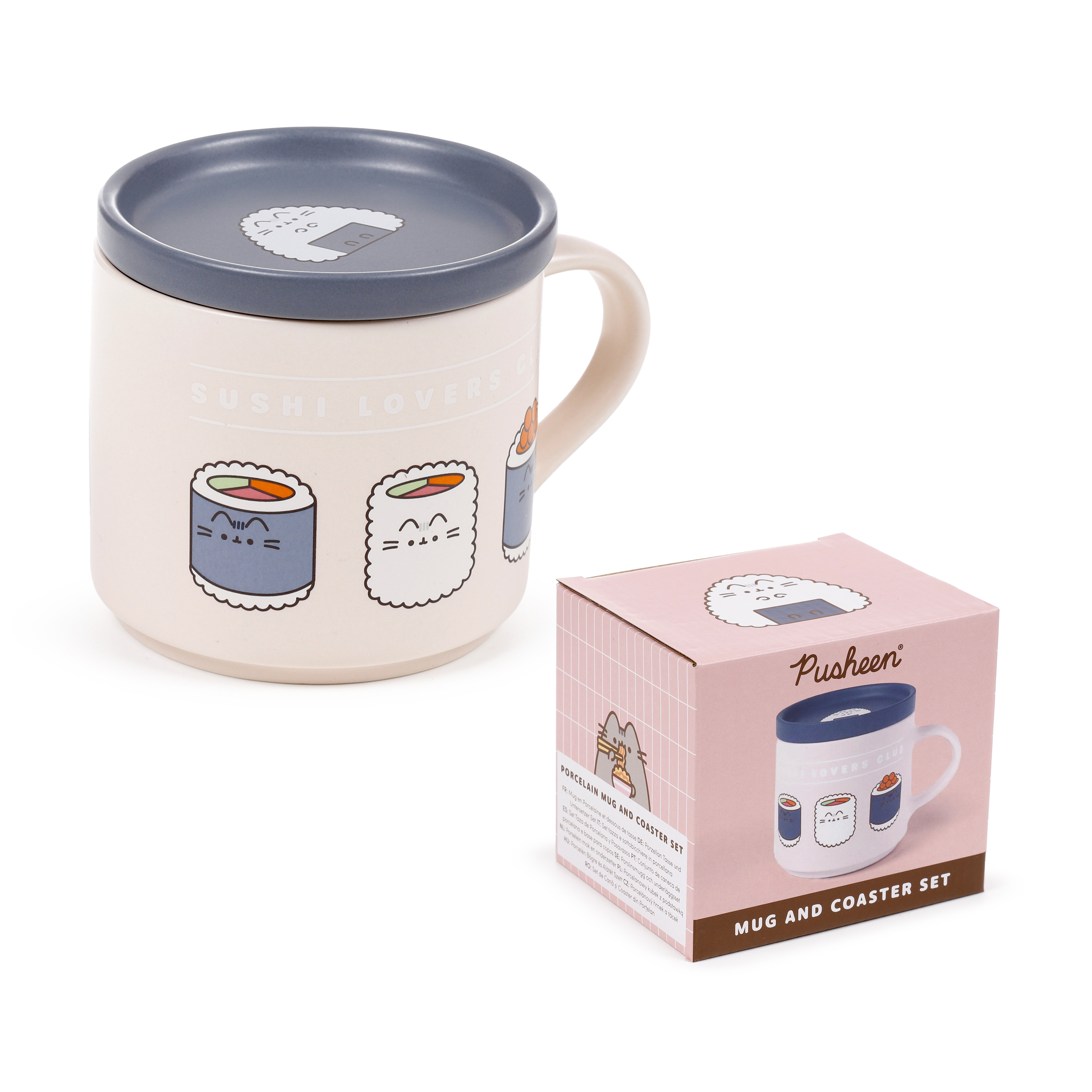 Pusheen the Cat Katt Porslinsmugg & Underlägg/Lock Set - Sushi Lover 420ml - 11