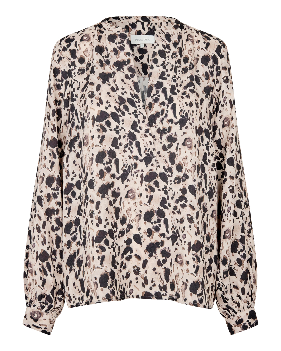 Blus Nadia v-ringad beige/svart mönstrad