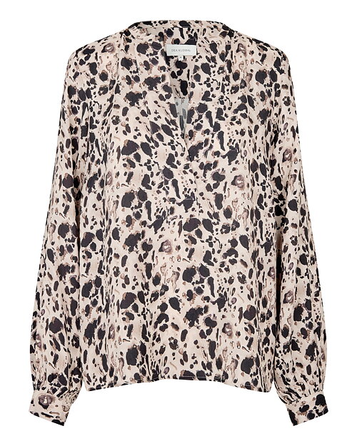Blus Nadia v-ringad beige/svart mönstrad